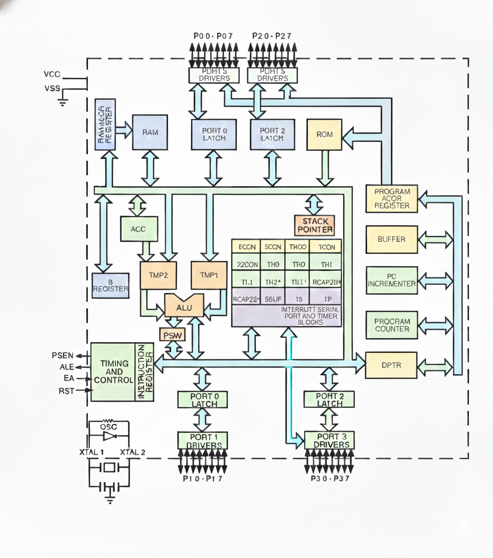 Schemat blokowy mikrokontrolera 80C51